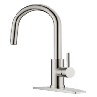 FORIOUS Kitchen Faucet, Kitchen Faucet with Pull Down Sprayer, Stainless Steel Single Handle Kitchen Sink Faucet, 360° Swivel Modern Pull Down Commercial Faucet with Deck Plate, Brushed Nickel