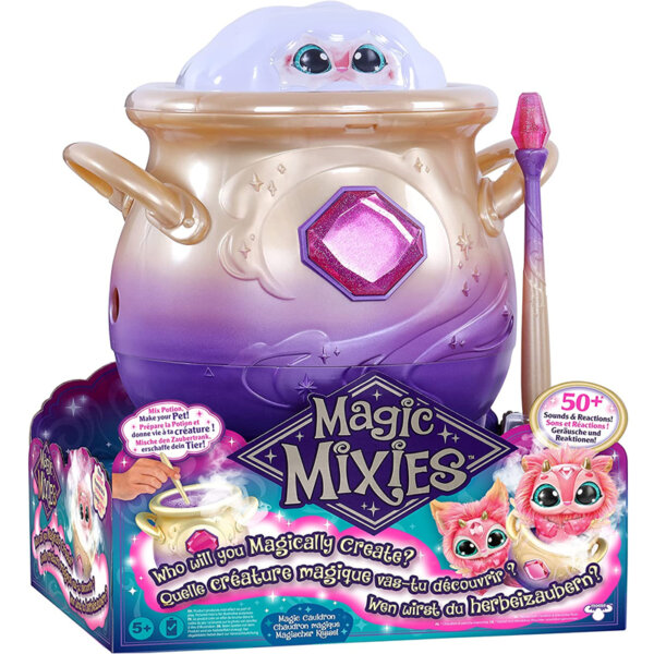 Magic Mixies Magical Misting Cauldron with Interactive 8 inch Pink Plush Toy Reactions multicolor