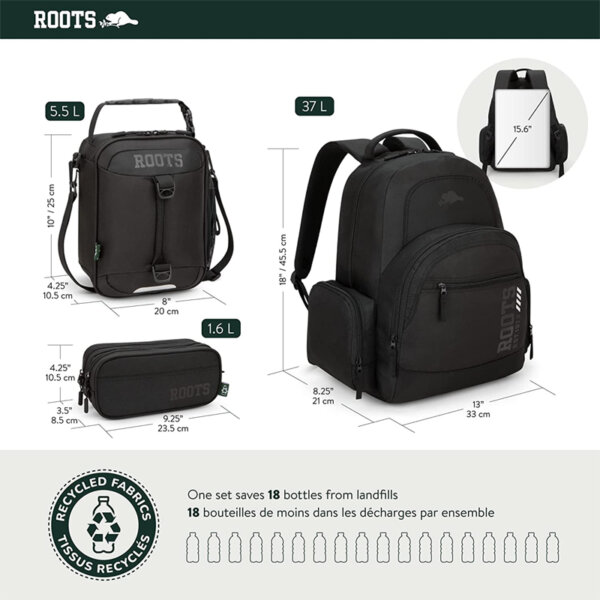 ROOTS Iconic 4 pcs school combo set with ultralight backpack School Bag Made of Water Repellent and Recycled Fabrics