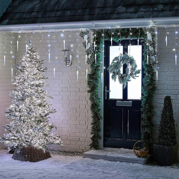 Toodour Christmas Icicle Lights, 29.5ft 360 LED, 8 Modes Pure white LED