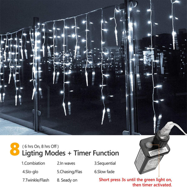 Toodour Christmas Icicle Lights, 29.5ft 360 LED, 8 Modes Timer function