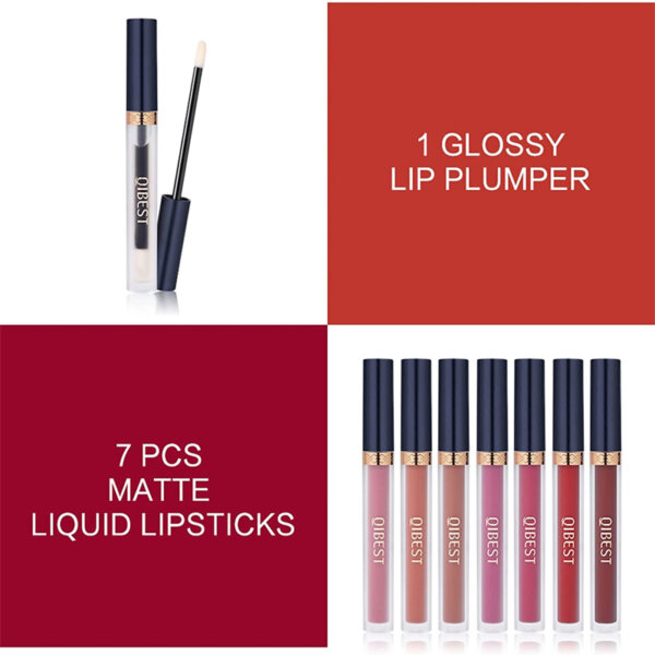 7Pcs Matte Liquid Lipstick + 1Pcs Lip Plumper Makeup Set Kit, Long-lasting Waterproof Velvet Lip Gloss Set
