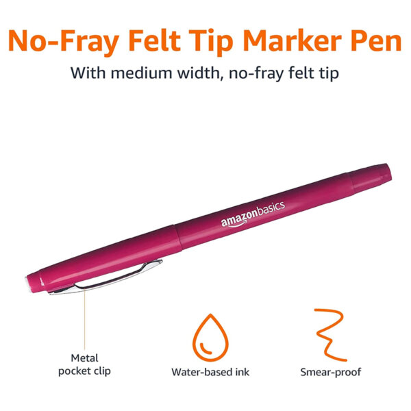 Amazon Basics Felt Tip Marker Pens - Assorted Color, 24-Pack No fray