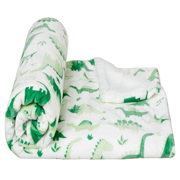 Amazon Basics Kids Ultra-Soft Micromink Sherpa Blanket Throw, Dino Friends