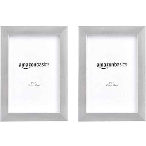 Amazon Basics Photo Picture Frame – 5inch x 7inch, Nickel, 2 Pack