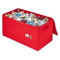 Christmas Ornament Storage Container with Dividers -Box Stores Up to 54 – 4″ Ornaments, Zippered, Convenient, Adjustable, Heavy Duty 600D, Large Organizer Bin to Protect and Store Holiday Décor (Red)