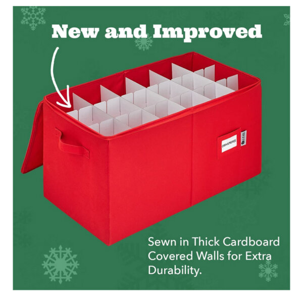 Christmas Ornament Storage Container with Dividers -Box Stores Up to 54 - 4 Ornaments New and Improved