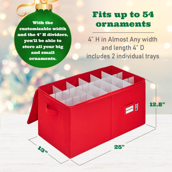 Christmas Ornament Storage Container with Dividers -Box Stores Up to 54 – 4 Ornaments Fits up to 54 ornaments