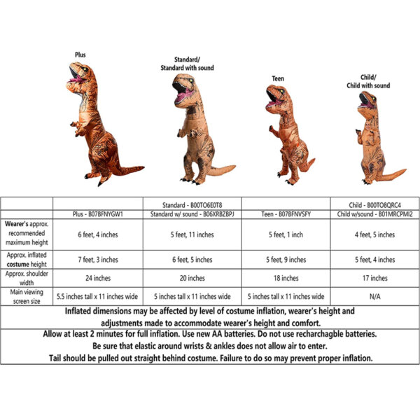 Rubie's Costume Co 640183_NS Jurassic World Child's T-Rex Inflatable Costume with Sound