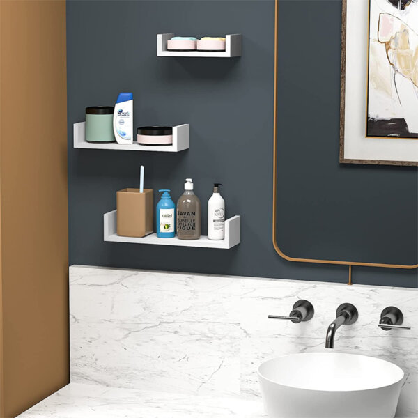 SRIWATANA Floating Shelves Wall Mounted, Solid Wood Wall Shelves, White in Bathroom