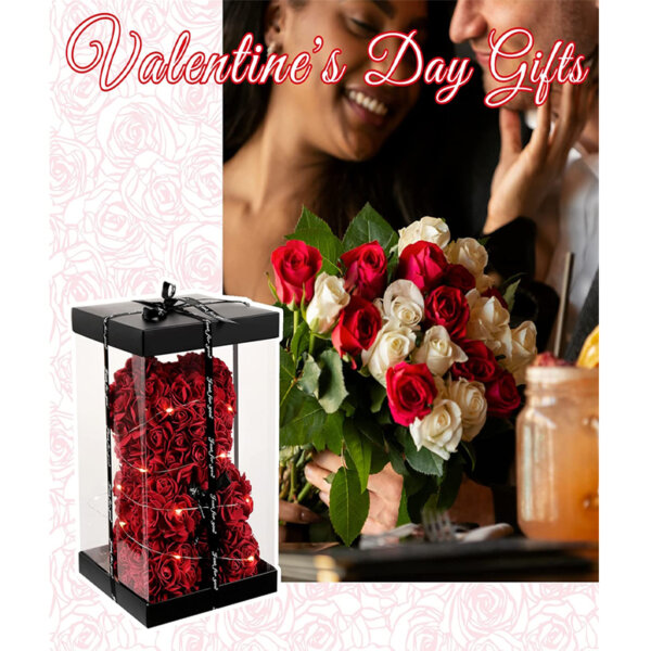 U UQUI Rose Bear Valentines Day Gifts for girl friend