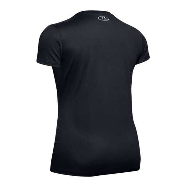 Under Armour Women's Tech Short Sleeve V-Neck - Solid Black Metalic silver