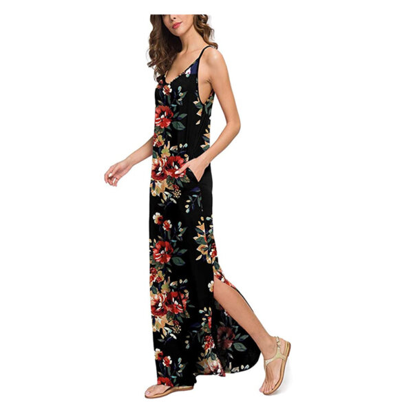 Zilcremo Women Summer Casual Dress Floral Loose Boho Dresses Cami Maxi Dresses with Pocket