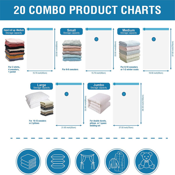 20 Pack Vacuum Storage Bags combo product charts