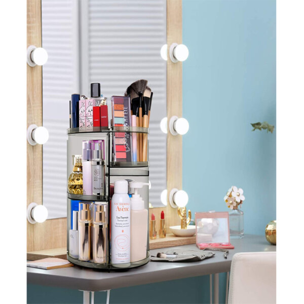 360 Degree Rotation Makeup Organizer Gray, Lazy Susan Cosmetics Storage Shelf Makeup Carousel Rotating Display Rack, Great for Countertop Bathroom Counter