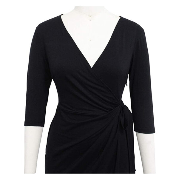 BERYDRESS Women's 3 by 4 Sleeve V-Neck Casual Party Work Faux Black