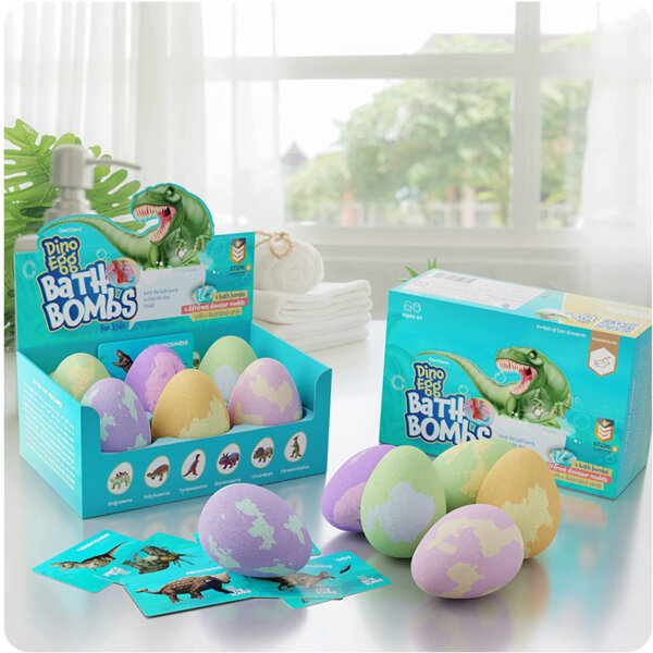 Egg Bath Bombs for Kids - Kids Bath Bomb with Surprise Inside Dinosaur Toys Gift for Boys and Girls Ages 3 4 5 6 7 & 8 Years Old