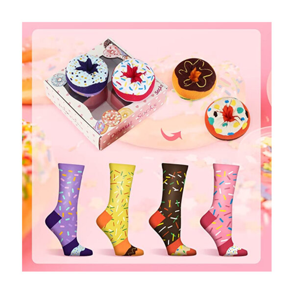 Funny Donut Box Socks for Women Girls - Fun Novelty Cute Crazy Funky Socks Valentines Day Birthday Gifts Stocking Stuffers