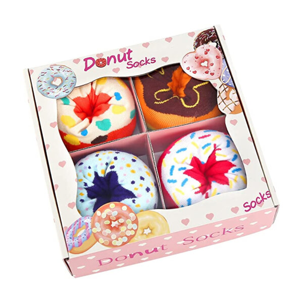 Funny Donut Box Socks for Women Girls - Fun Novelty Cute Crazy Funky Socks - Valentines Day Birthday Gifts Stocking Stuffers