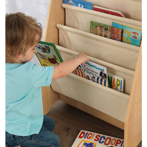 KidKraft Wood and Canvas Sling Bookshelf Furniture for Kids Natural, Ages 3+