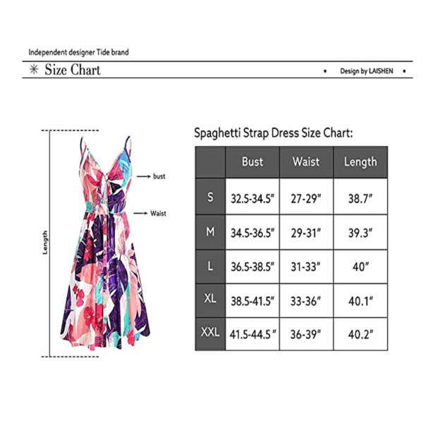 LAISHEN Womens Floral Sundress V Neck Tie Knot Front Spaghetti Strap Summer Dresses with Pockets Size Chart