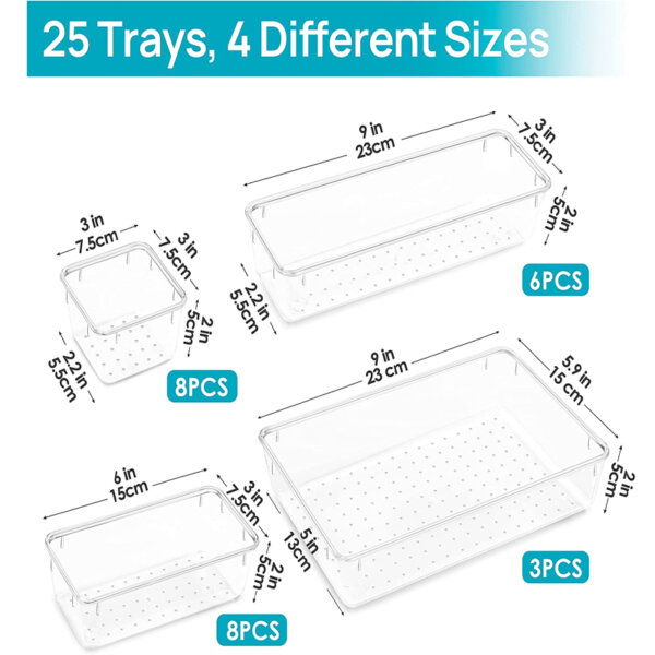 Vtopmart 25 PCS Plastic Clear Drawer Organizer 4 different Sizes