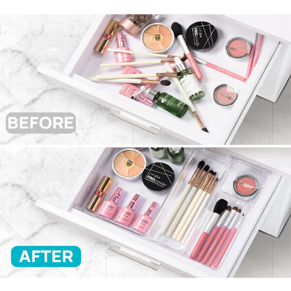 Vtopmart 25 PCS Plastic Clear Drawer Organizer Before and after