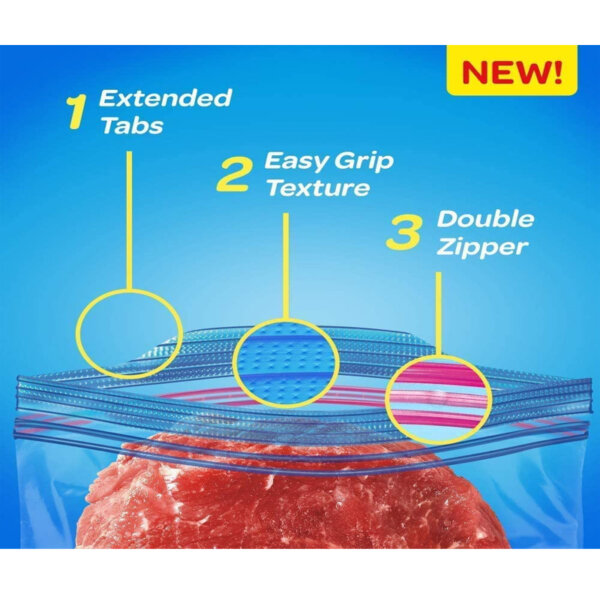 Ziploc Large Food Storage Freezer Bags, Grip 'n Seal Technology for Easier Grip, Open