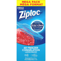 Ziploc Large Food Storage Freezer Bags, Grip ‘n Seal Technology for Easier Grip, Open, and Close, 60 Count