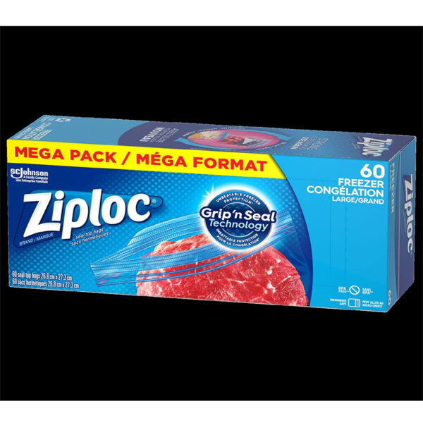 Ziploc Large Food Storage Freezer Bags, Grip 'n Seal Technology for Easier Grip, Open, and Close