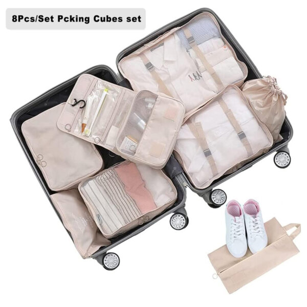 8 Set Travel Packing Cubes, YOLOK Luggage Organizers with Hanging Toiletry Bag