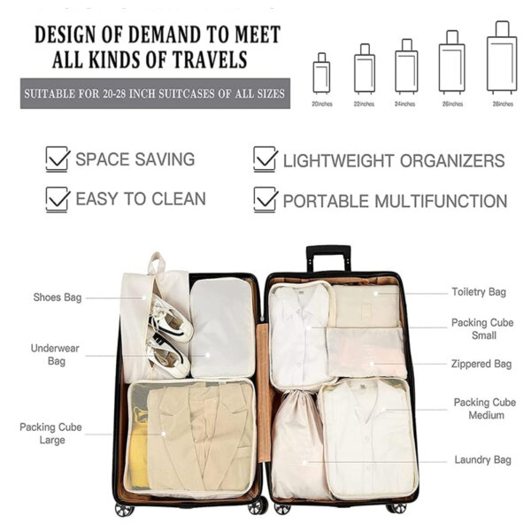 8 Set Travel Packing Cubes, YOLOK Luggage Organizers with Hanging Toiletry Bag Design of demand