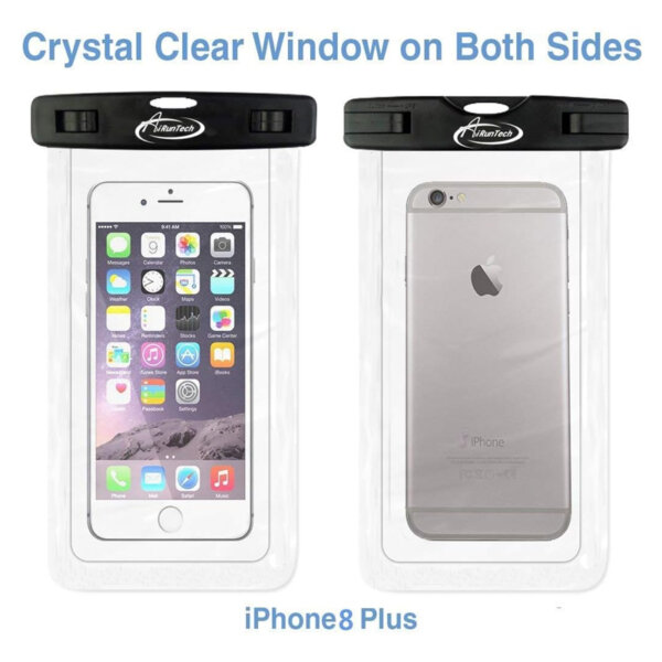 AiRunTech Waterproof Case, 2Pack IPX8 Waterproof Phone Pouch, Dustproof Dry Bag for iPhone Crystal Clear