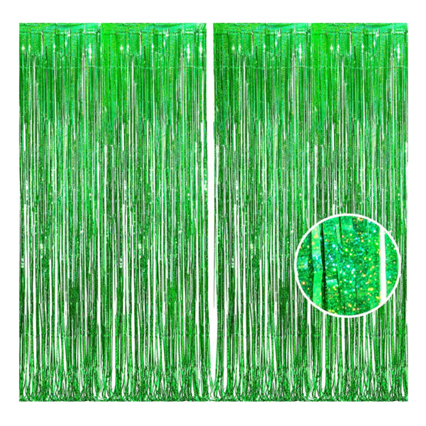 BRAVESHINE Green Glitter Tinsel Foil Fringe Curtains