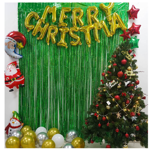 BRAVESHINE Green Glitter Tinsel Foil Fringe Curtains Christmas Party Decorations