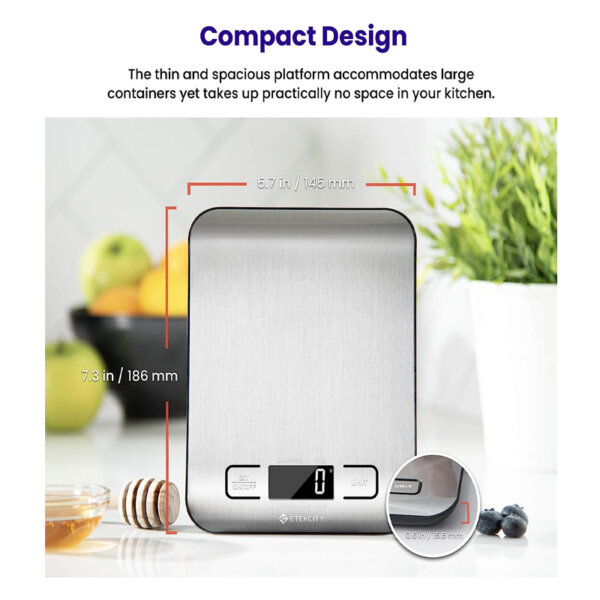 Etekcity Food Kitchen Scale, Digital Grams and Ounces for Weight Loss, Baking, Cooking, Keto and Meal Prep, Small, 304 Stainless Steel compact design