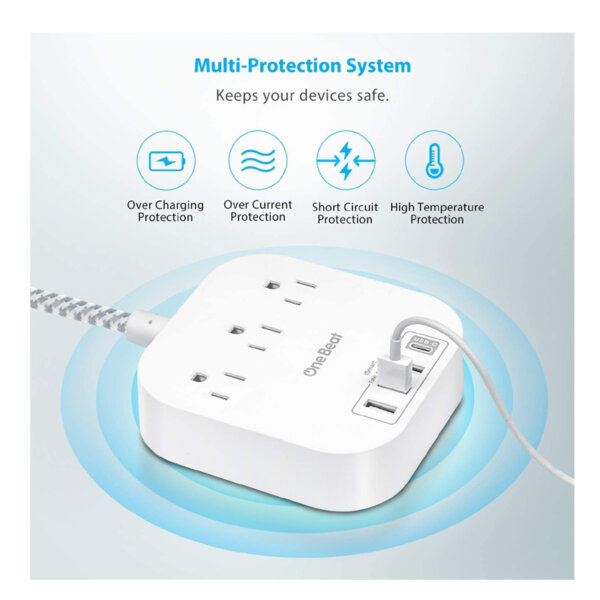 Power Bar Power Strip with USB C, 3 Outlets 4 USB Ports Multiprotection system