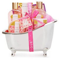Spa Luxetique Rose Spa Gift Baskets for Women, 8pc Bath Gift Set with Lovely Bath Tub Holder, Bath Bombs, Shower Gel, Body Lotion & More! Perfect Birthday & Valentine’s Day Gifts for Women!
