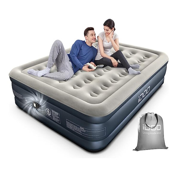 iDOO Air Mattress, Inflatable Airbed with Built-in Pump, 3 Mins Quick Self-Inflation, Comfortable Bedding Top Surface Blow Up Bed