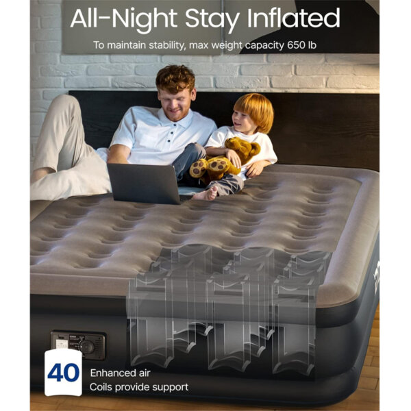 iDOO Air Mattress, Inflatable Airbed with Built-in Pump, 3 Mins Quick Self-Inflation, Comfortable Bedding Top Surface Blow Up Bed All night stay inflated