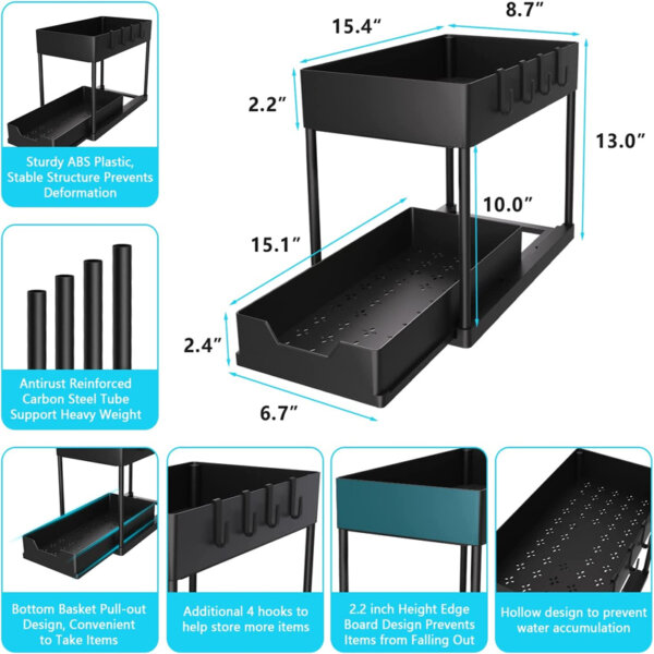 2-PACK Under Sink Organizers and Storage with Sliding Drawer Size