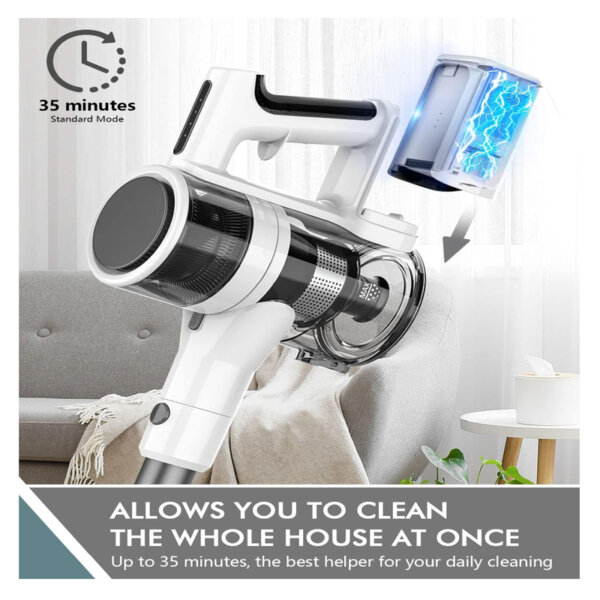 Cordless Vacuum Cleaner 80,000 RPM Brushless Motor Cordless Vacuum with 2200mAh Rechargeable Battery Allow you to clean the whole house