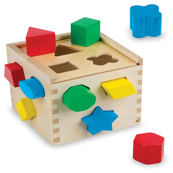 Melissa & Doug Shape Sorting Cube - Classic Wooden Toy With 12 Shapes - Classic Kids Toys