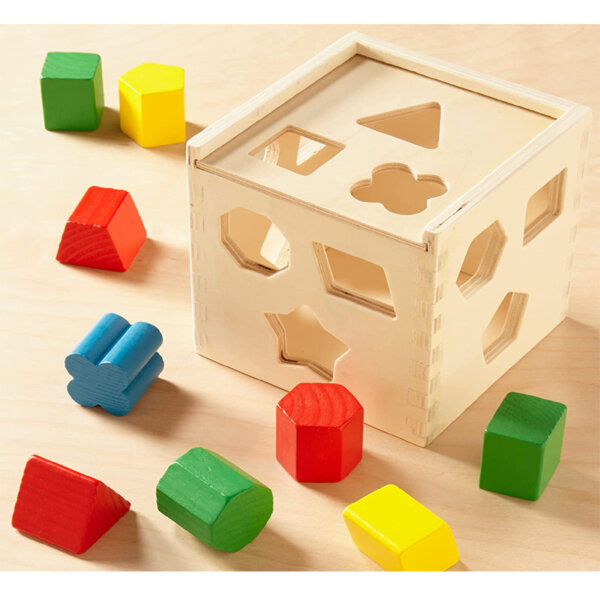 Melissa & Doug Shape Sorting Cube Classic Wooden Toys With 12 Shapes Classic Kids Toys