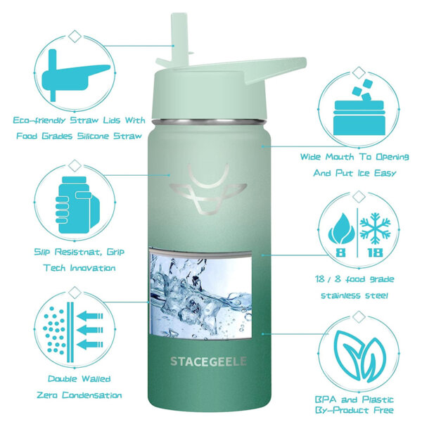 STACEGEELE Insulated Vacuum Water Bottle for Kids with straw lid