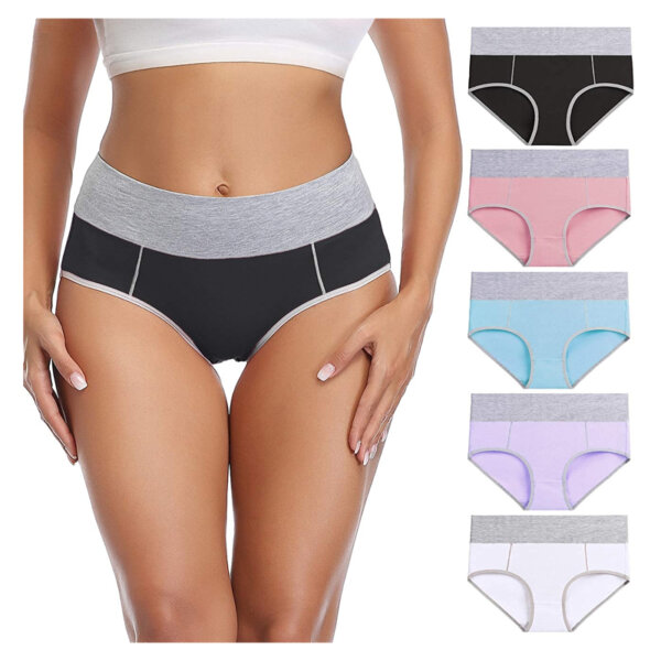 wirarpa Women's Cotton Underwear High Waist Briefs Ladies Soft Comfortable Panties 5 Pack