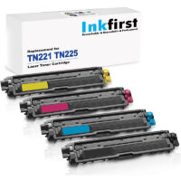 1 Set of 4 Inkfirst® Toner Cartridges Compatible Remanufactured for Brother TN221 TN225 Black Cyan, Magenta, Yellow MFC-9340CDW HL-3170CDW HL-3170CW HL-3140CW MFC-9130CW MFC-9330CDW TN221BK TN225C TN225M TN225Y