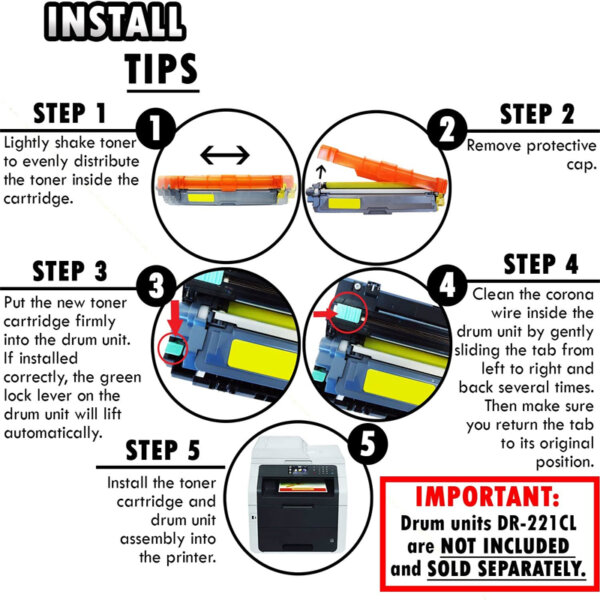 1 Set of 4 Inkfirst® Toner Cartridges Compatible Remanufactured Install Tips