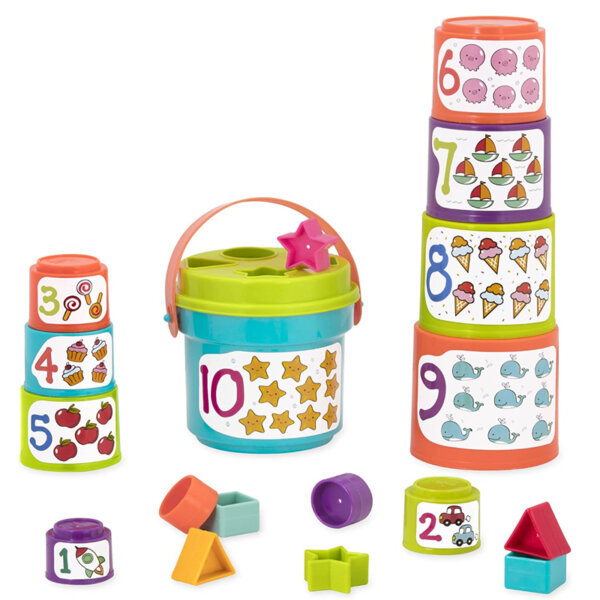 Battat - Sort & Stack - Educational Stacking Cups with Numbers and Shapes for Toddler