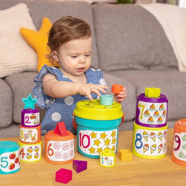 Battat Sort & Stack Educational Stacking Cups with Numbers and Shapes for Toddlers